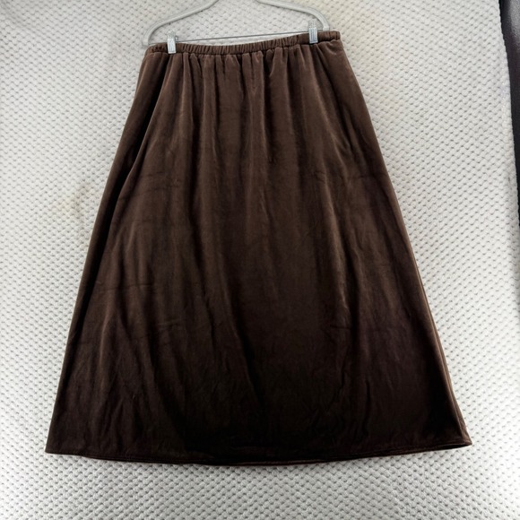 Coldwater Creek Brown Fairy Velvet A-Line Midi Skirt Elastic Waist Pockets - Picture 1 of 6
